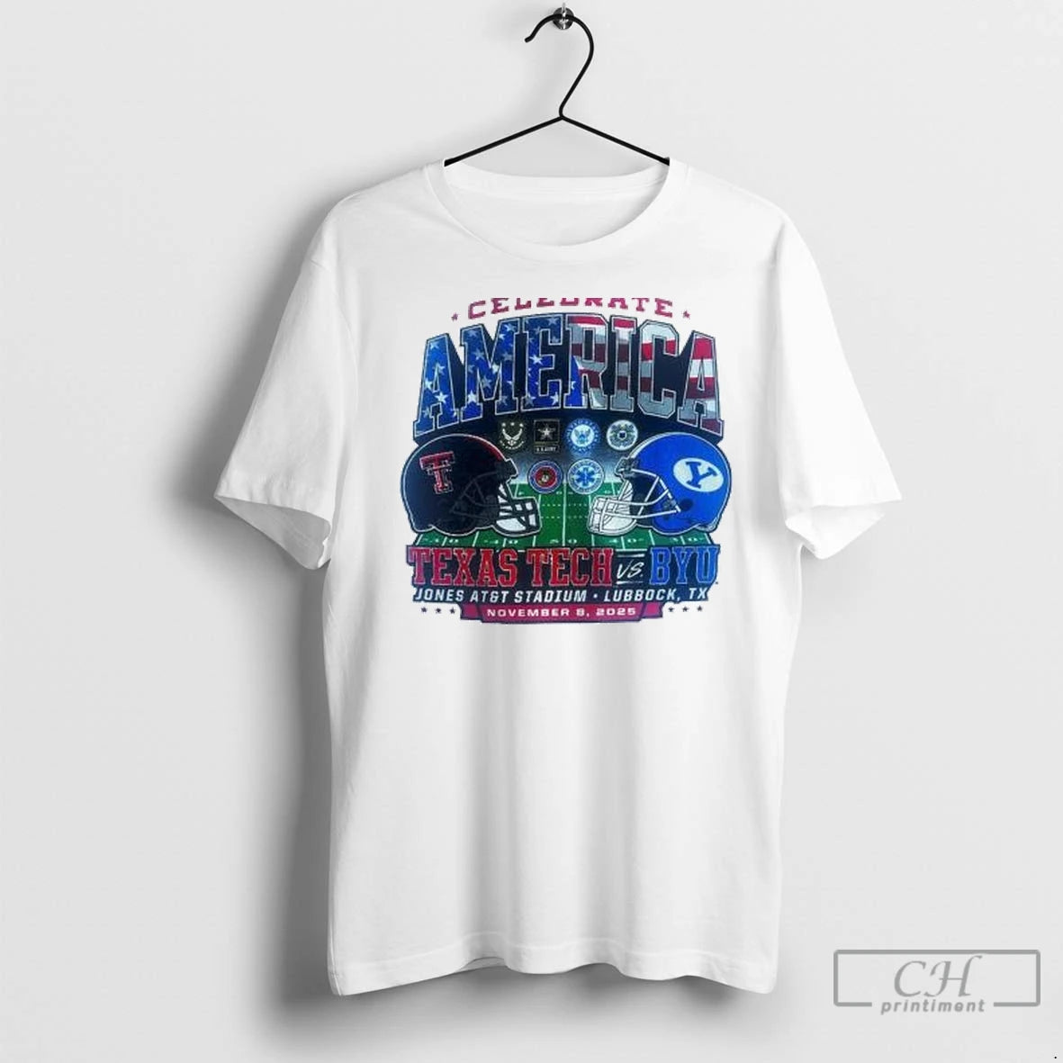 Premium Texas Tech Espn Celebrate America Dueling Helmets 2025 Circle White Shirt Hoodie Sweatshirt | PurePodTees.com