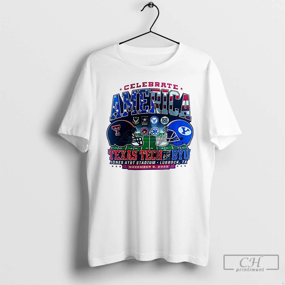 Premium Texas Tech Red Raiders Vs Byu Cougars Ncaa 2025 Celebrate America Helmet T Shirts Hoodie Sweatshirt | PurePodTees.com