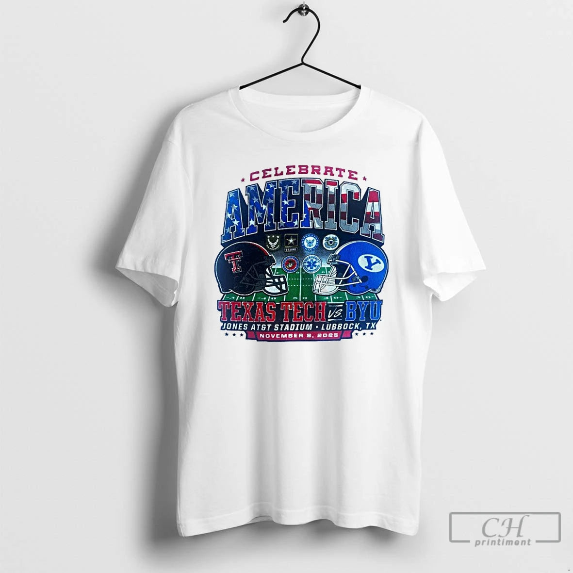Premium Texas Tech Vs Byu Celebrate America Dueling Helmets T Shirts Hoodie Sweatshirt | PurePodTees.com