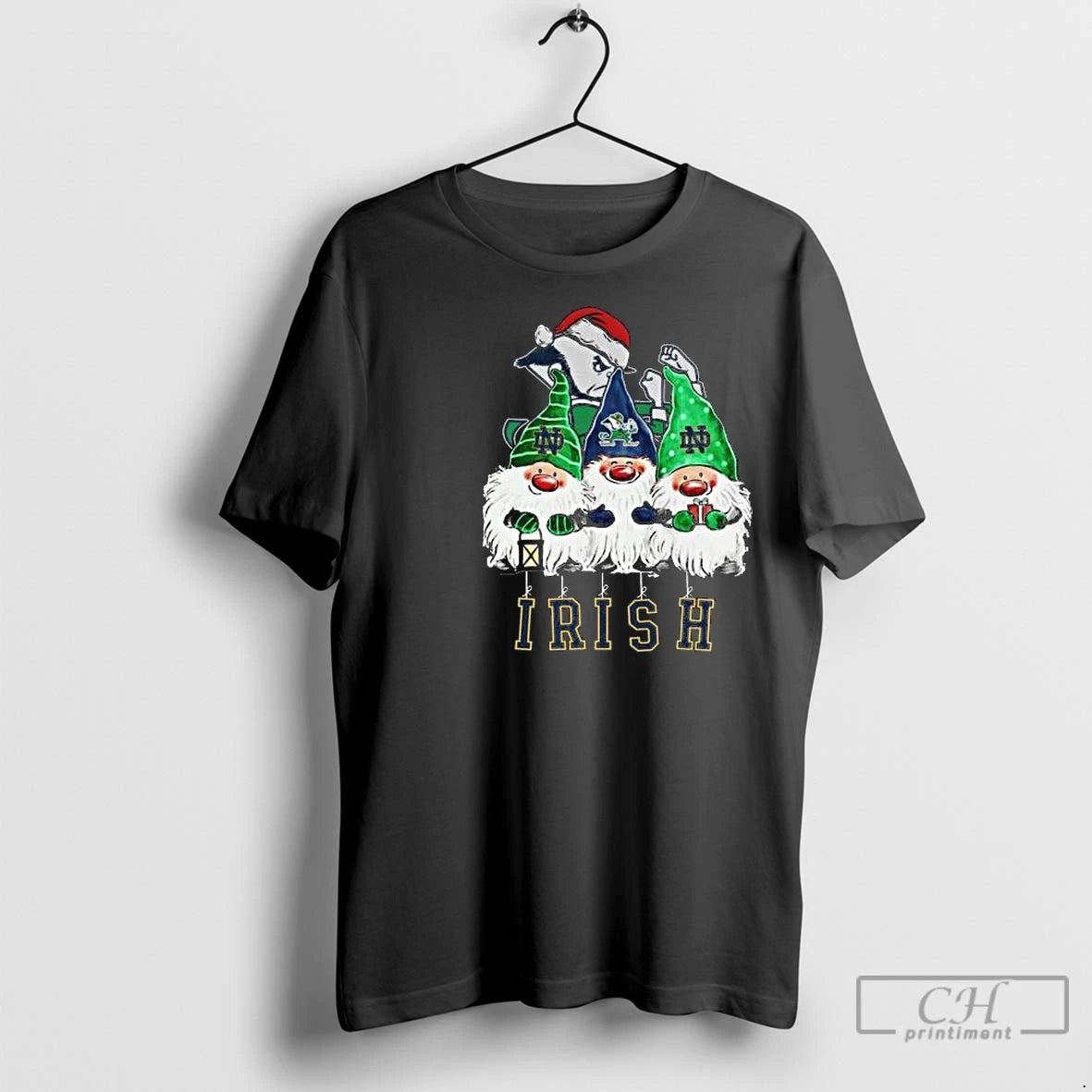 Premium The Gnomes X Notre Dame Fighting Irish Merry Christmas 2025 Circle Black Shirt Hoodie Sweatshirt | PurePodTees.com