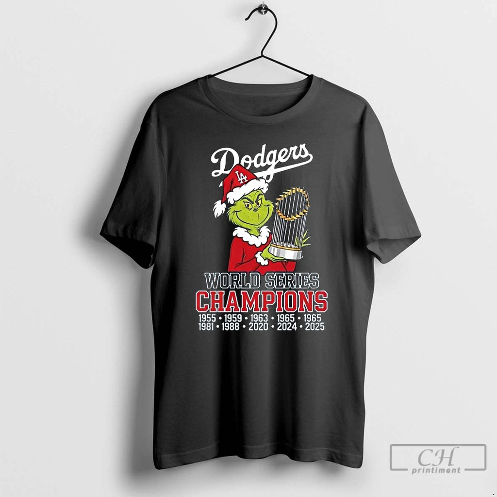 Premium The Grinch Santa X Los Angeles Dodgers World Series Champions Trophy 2025 Long Sleve Shirt Hoodie Sweatshirt