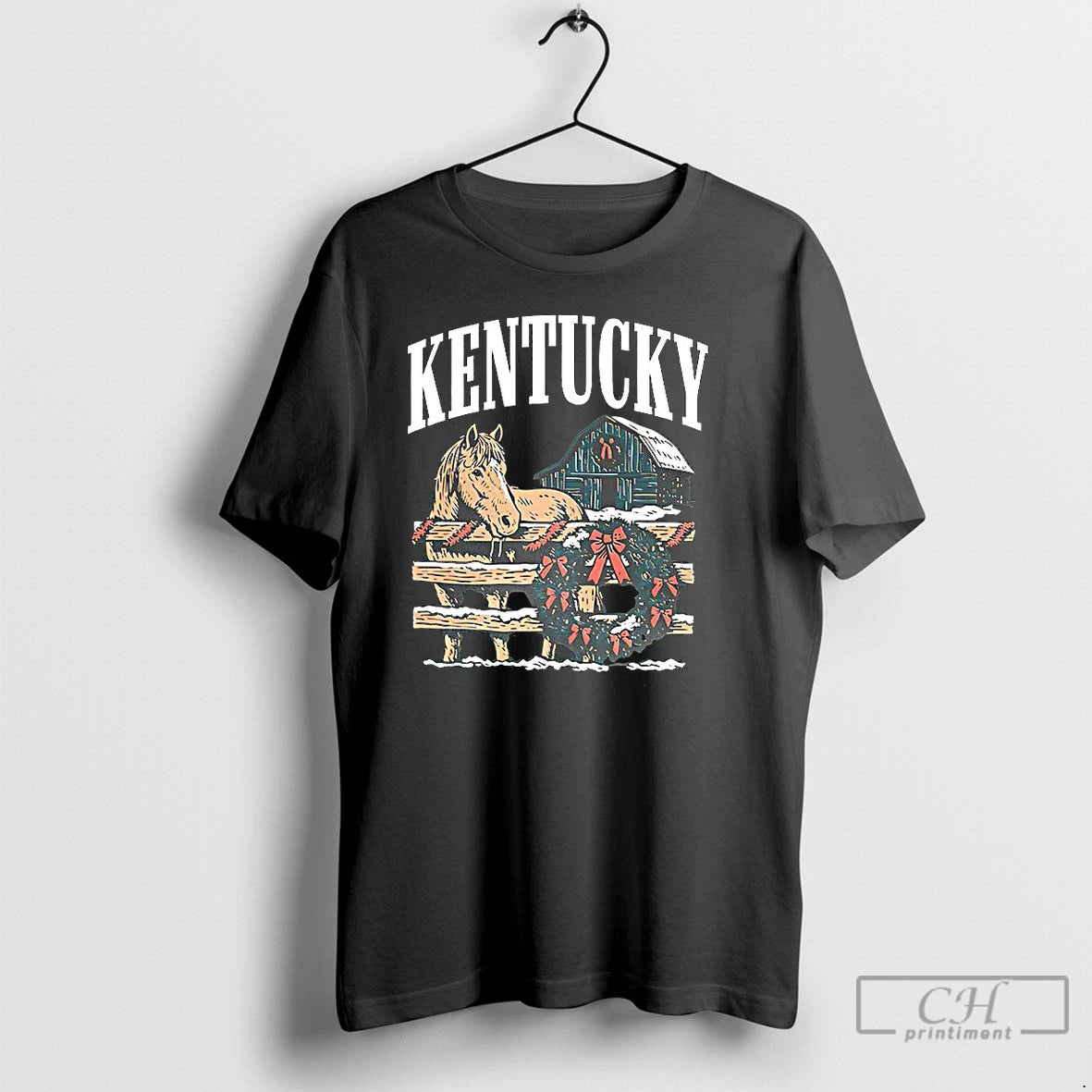 Premium The Kentucky Holiday Horse Wreath Christmas Vintage T Shirts Hoodie Sweatshirt | PurePodTees.com