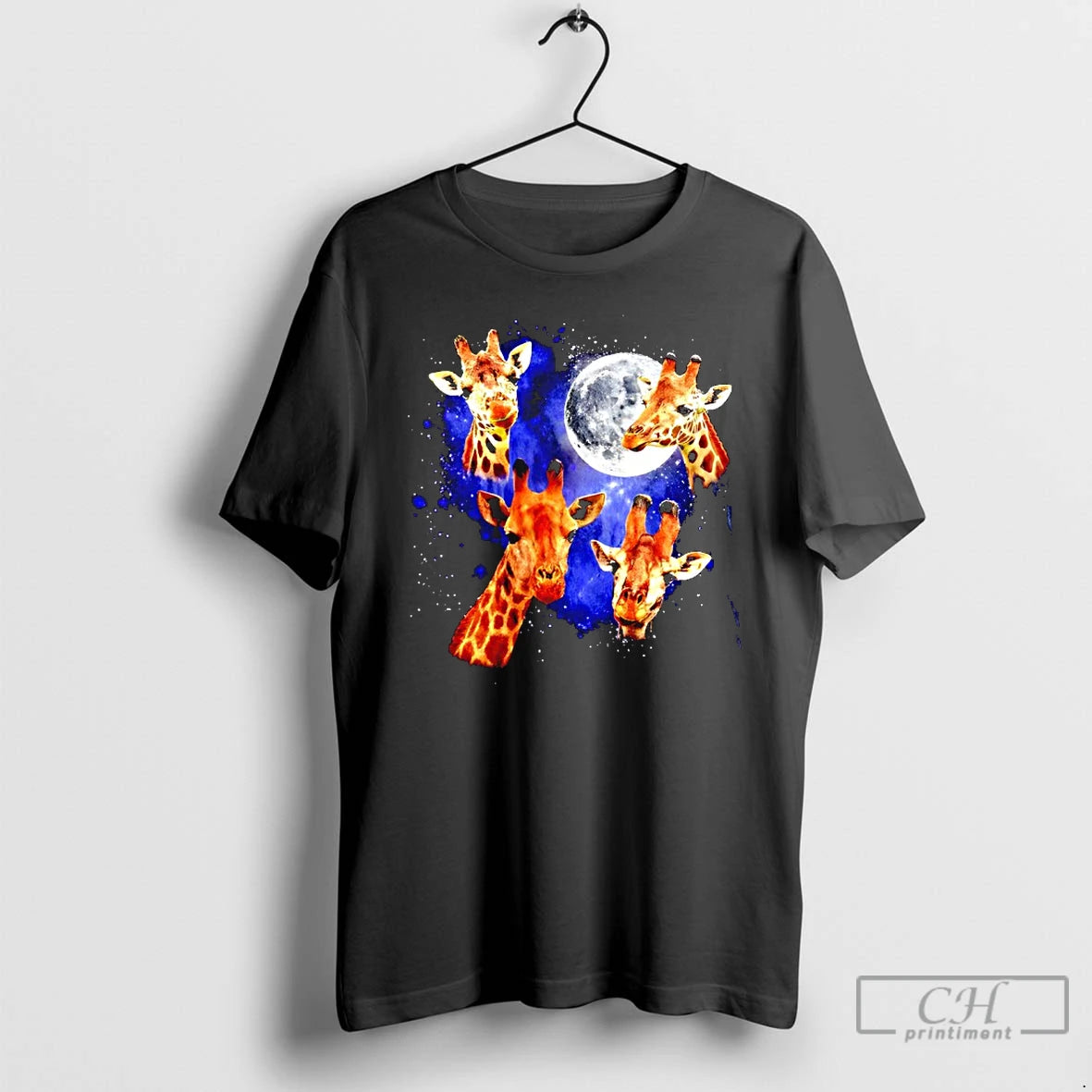Premium Three Giraffe Retro Graphic Moon T Shirts Hoodie Sweatshirt | PurePodTees.com