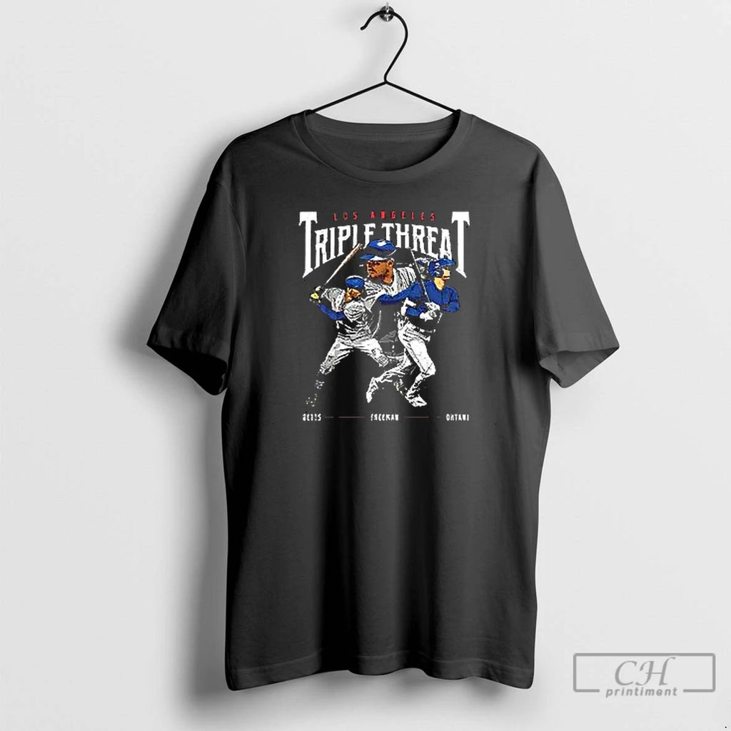 Premium Triple Threat Ohtani Betts Freeman Los Angeles Dodgers T Shirts Hoodie Sweatshirt | PurePodTees.com