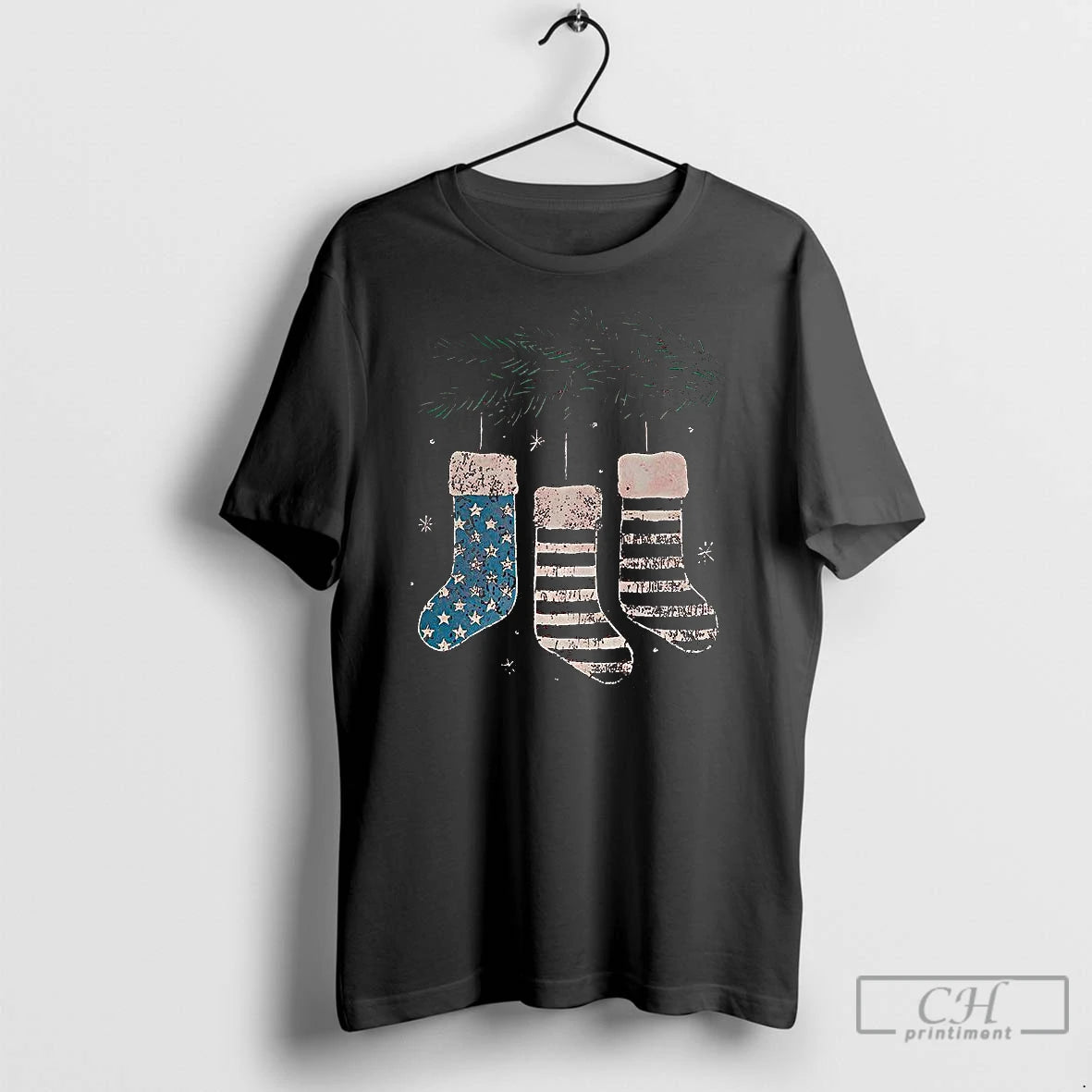 Premium Usa Stockings Hanging On Christmas Branches Shirt Hoodie Sweatshirt | PurePodTees.com
