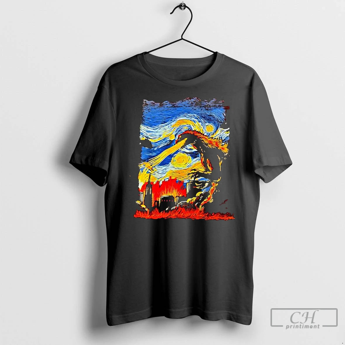 Premium Van Gogh Starry Night Godzilla Shirt Hoodie Sweatshirt | PurePodTees.com
