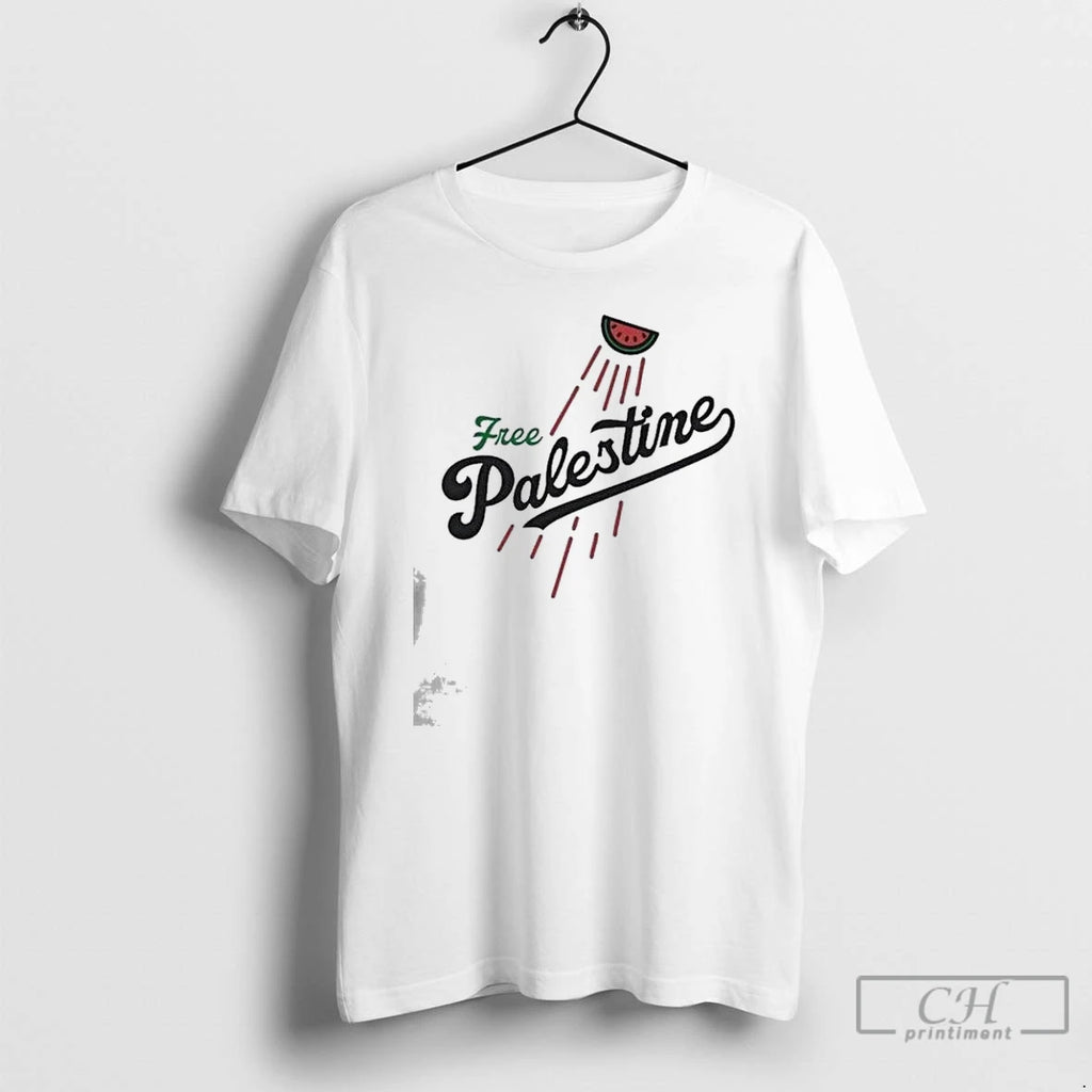 Premium Watermelon Free Palestine Style Los Angeles Dodgers Logo T Shirts Hoodie Sweatshirt | PurePodTees.com