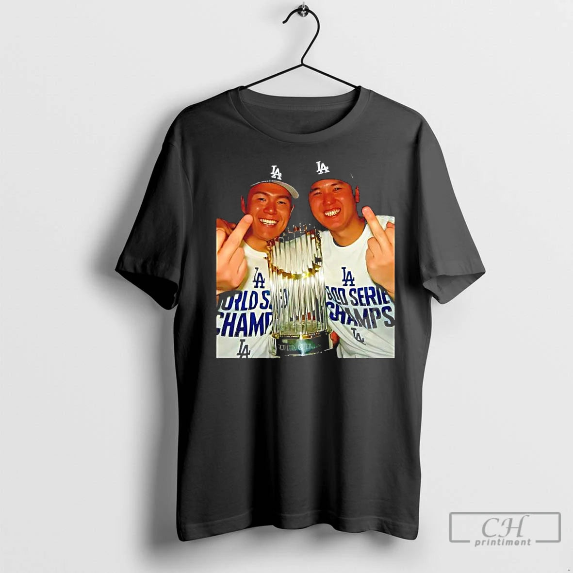 Premium Yoshinobu Yamamoto And Shohei Ohtani Middle Finger Champion Funny Shirt Hoodie Sweatshirt | PurePodTees.com
