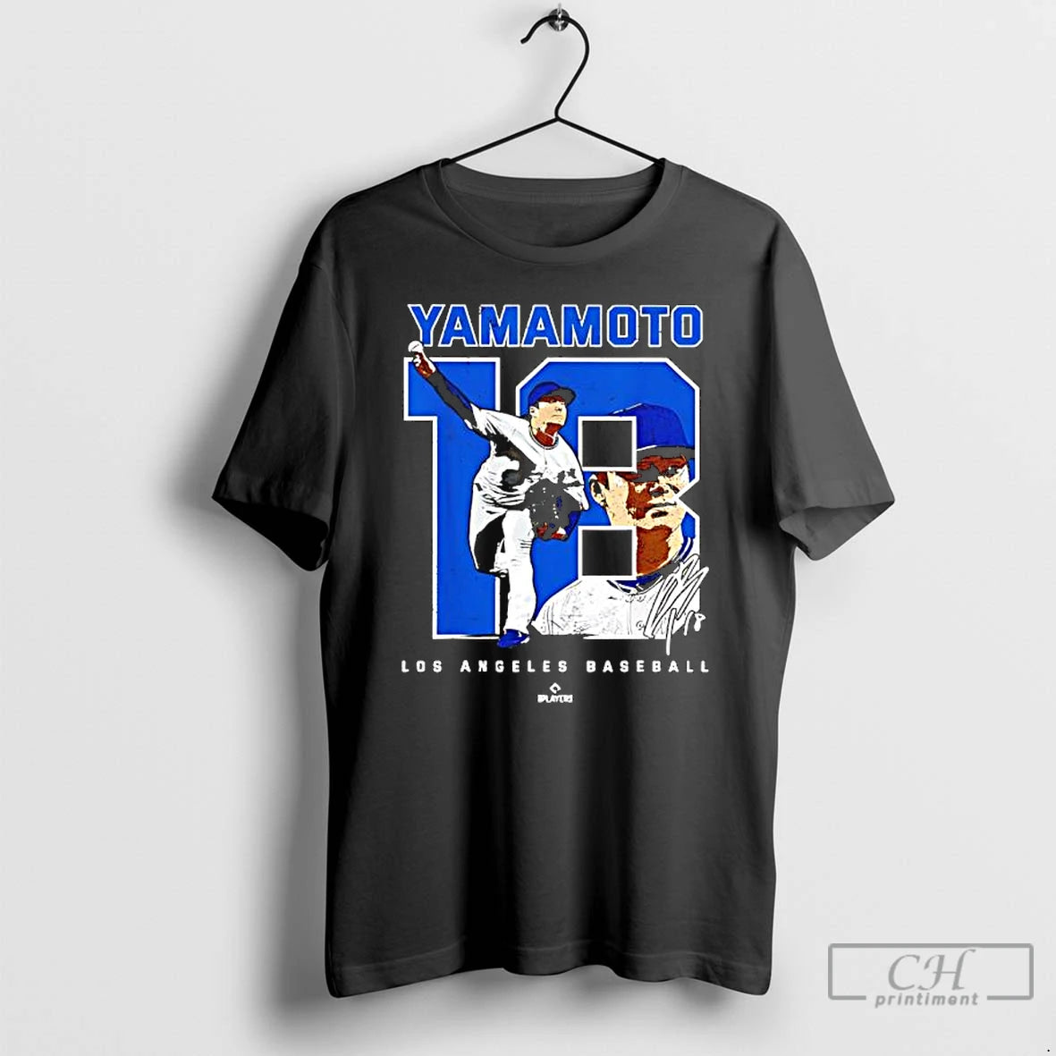 Premium Yoshinobu Yamamoto Caricature Baseball Fan Signature Los Angeles T Shirts Hoodie Sweatshirt | PurePodTees.com