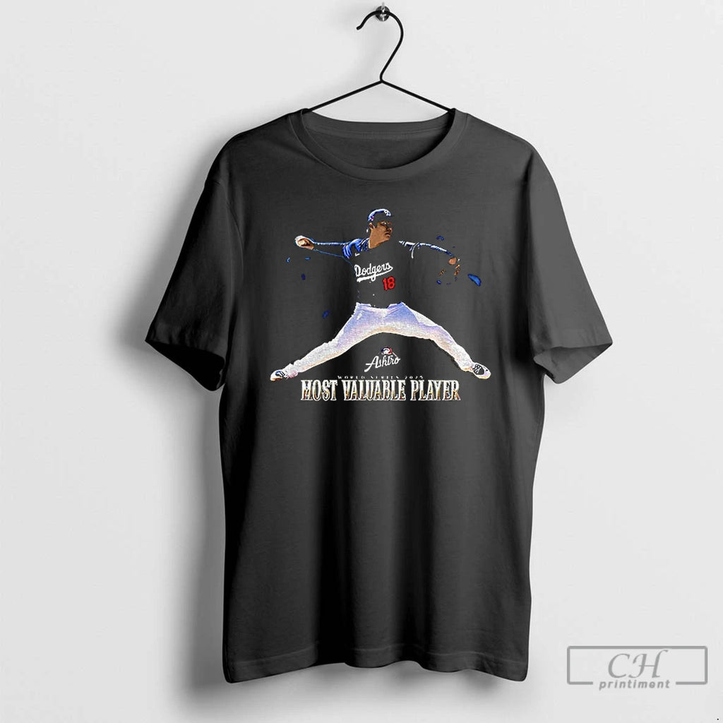 Premium Yoshinobu Yamamoto Baseball Throw Los Angeles Dodgers World Series Most Valuable Player T Shirts Hoodie Sweatshirt