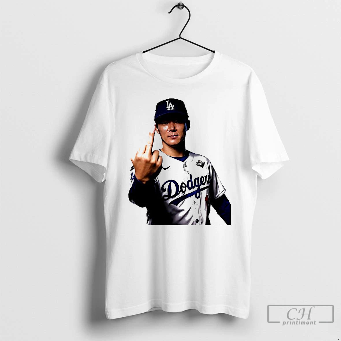Premium Yoshinobu Yamamoto Middle Finger Los Angeles Dodgers World Series 2025 T Shirts Hoodie Sweatshirt | PurePodTees.com
