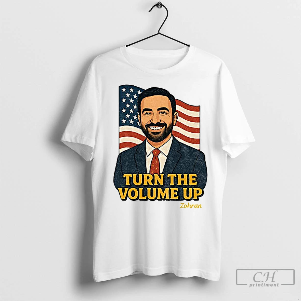 Premium Zohran Mamdani Turn The Volume Up Nyc 2026 American Flag Shirt Hoodie Sweatshirt | PurePodTees.com