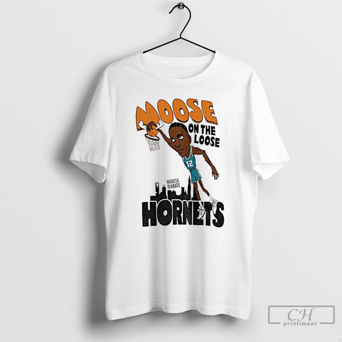 Premium Fm7oggbx Moose On The Loose Hornets Moussa Diabate T Shirts Hoodie Sweatshirt | PurePodTees.com