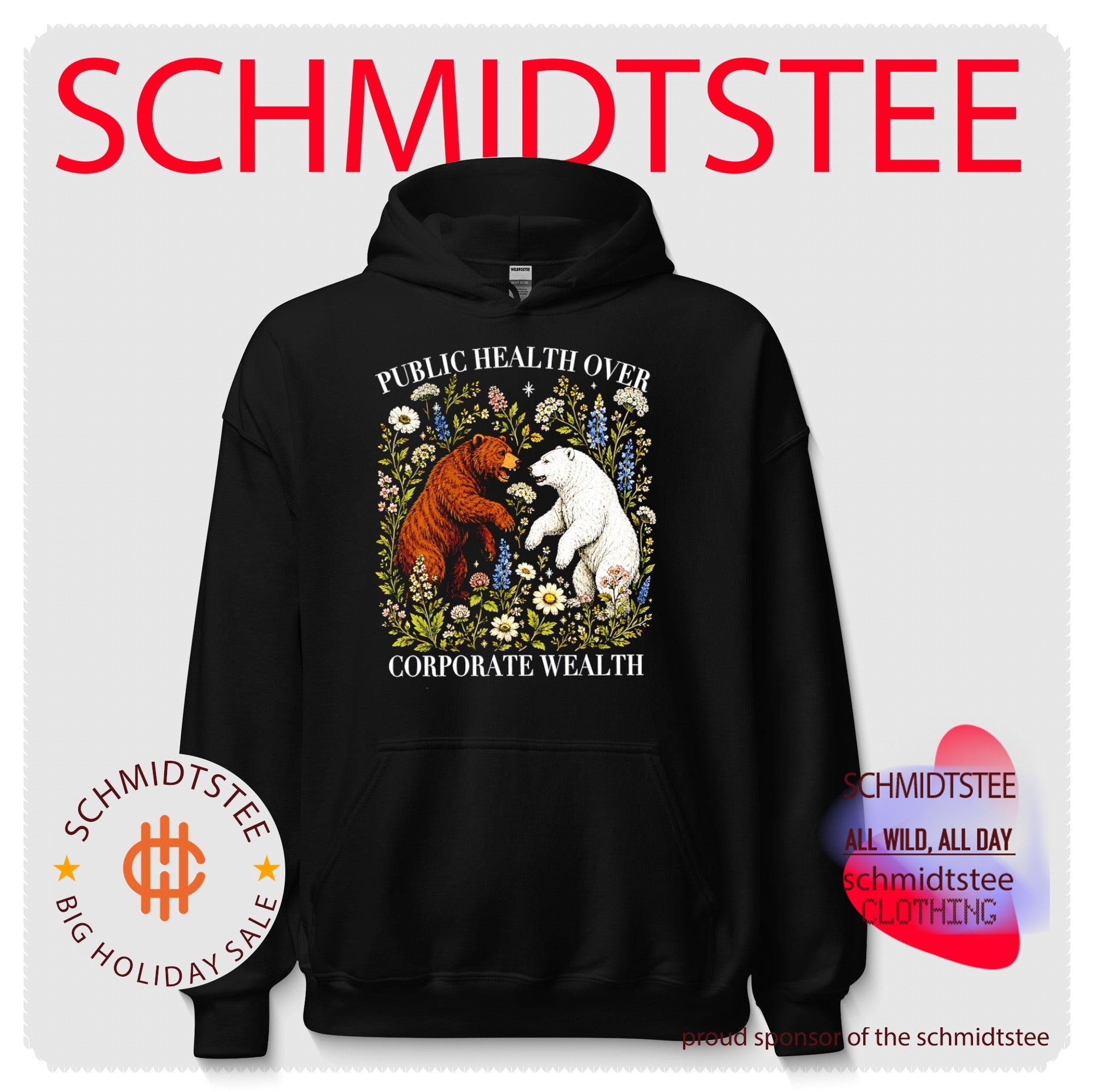 Public health over corporate wealth with bears illustration shirt
