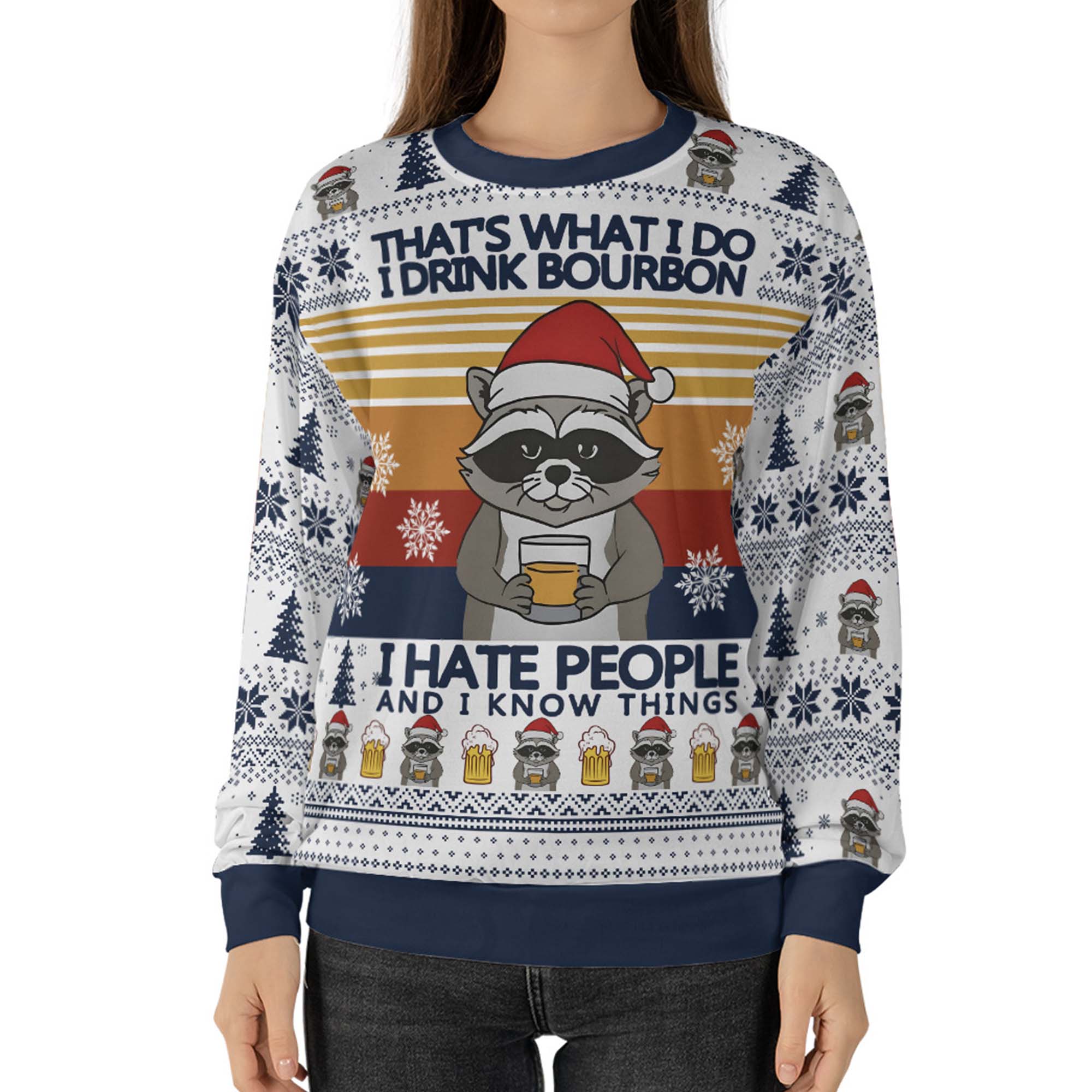Raccoon That’s What I Do I Drink Bourbon Ugly Christmas Sweater