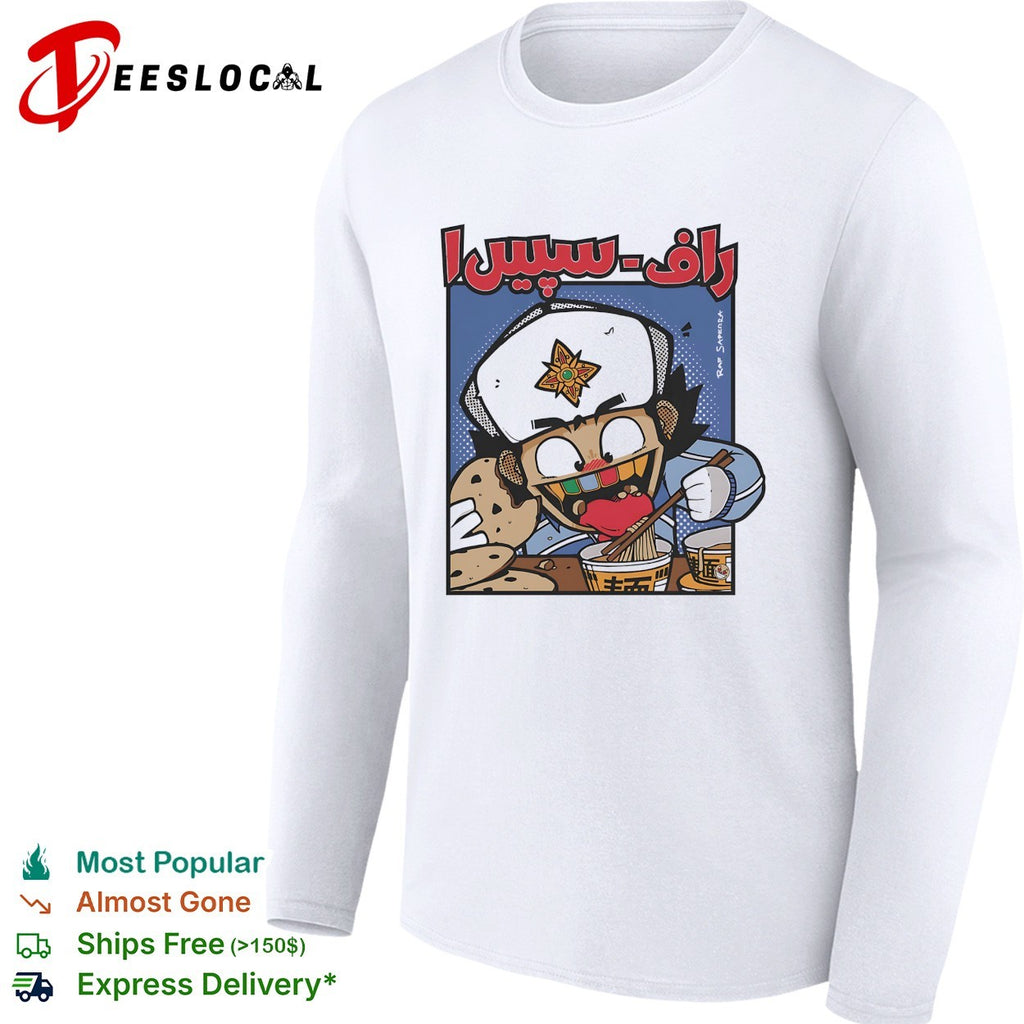 Raf Sapien cartoon character eating snacks shirt