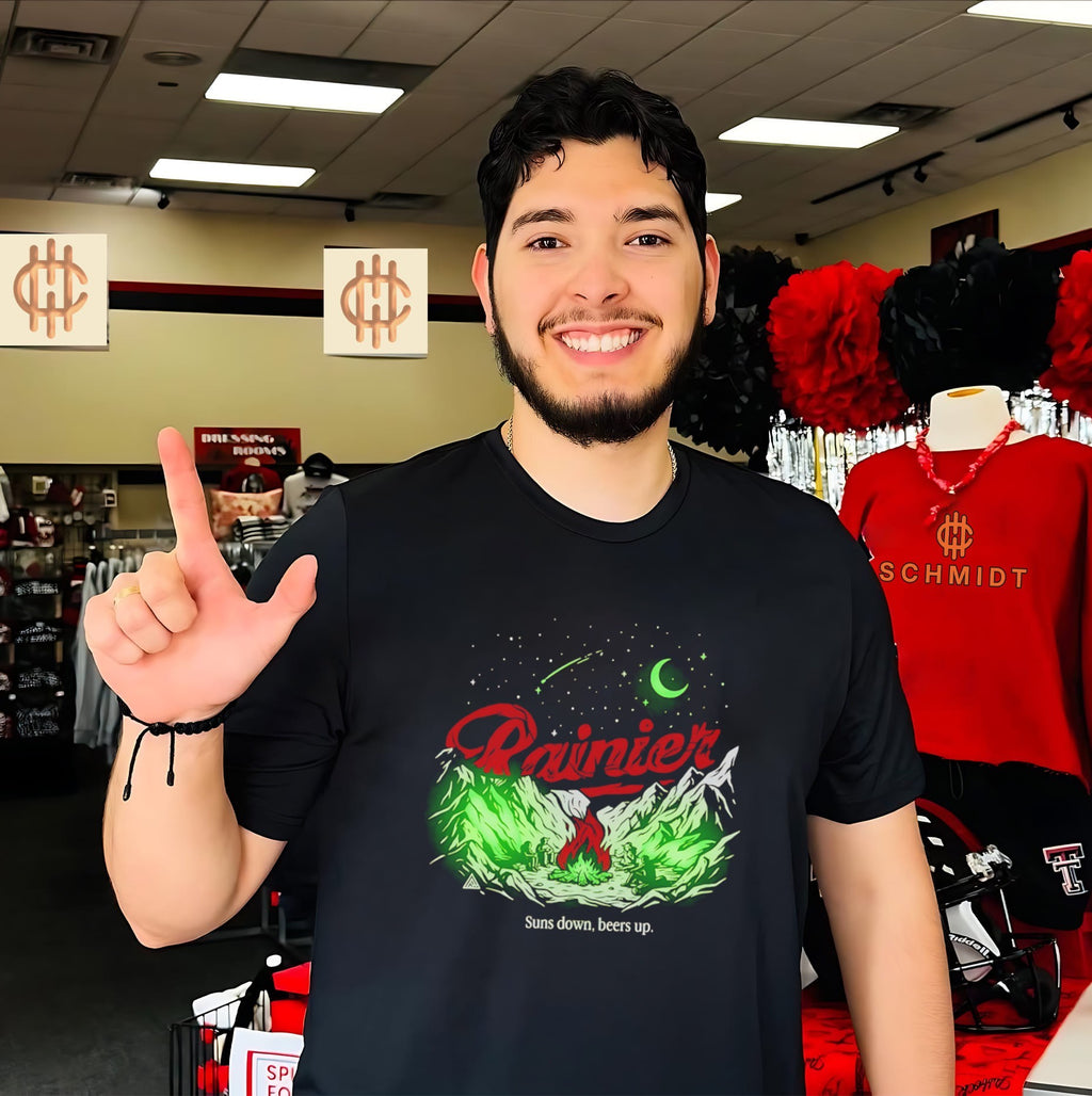Rainier Beer Suns Down Beers Up Campfire shirt
