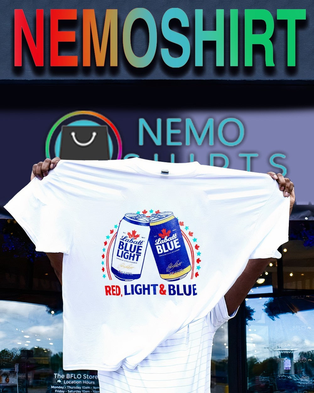 Red light blue Labatt Blue Light beer shirt