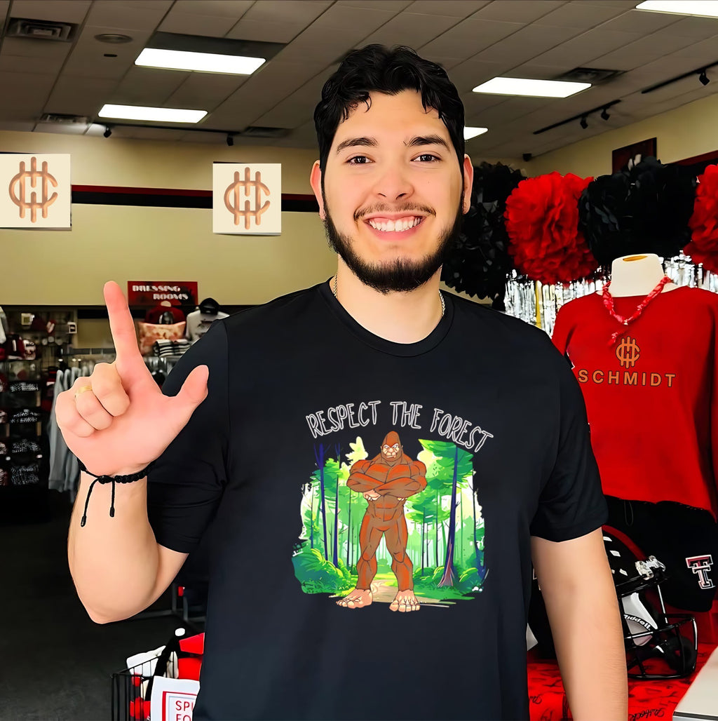 Respect the forest with bigfoot cartoon shirt