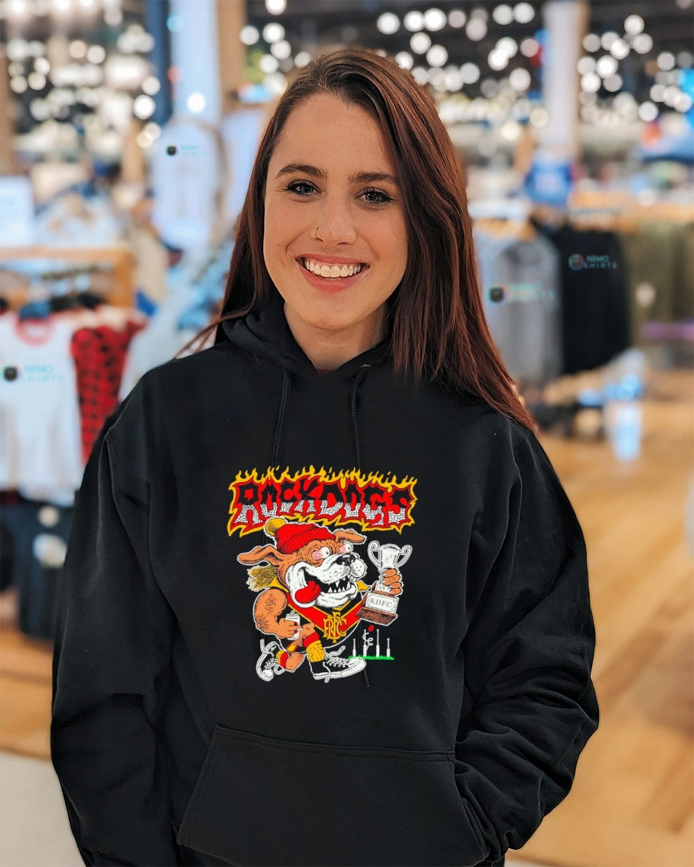 Rock Dog FC mascot with trophy shirt