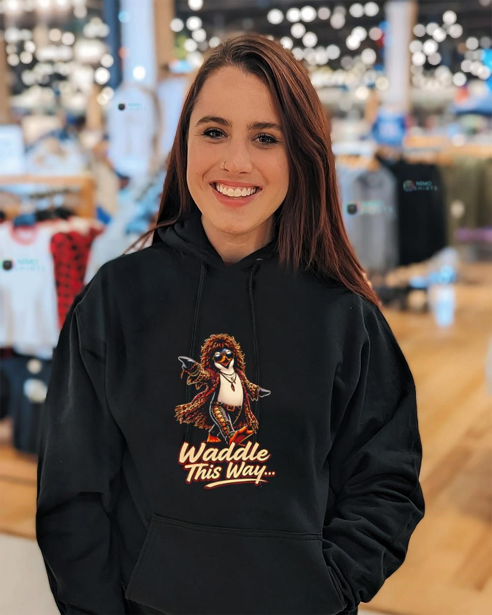 Rock Penguin waddle this way parody graphic shirt