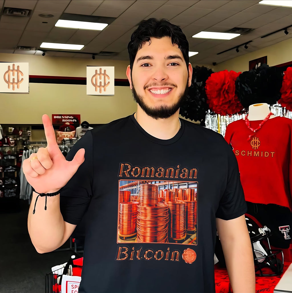Romanian Bitcoin Copper Wire Spools crypto shirt