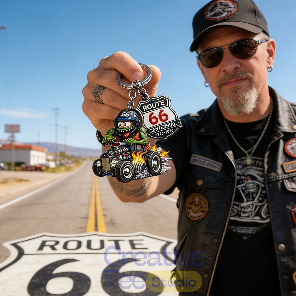 Route 66 Centennial Edition Rat Fink Hot Rod Keychain