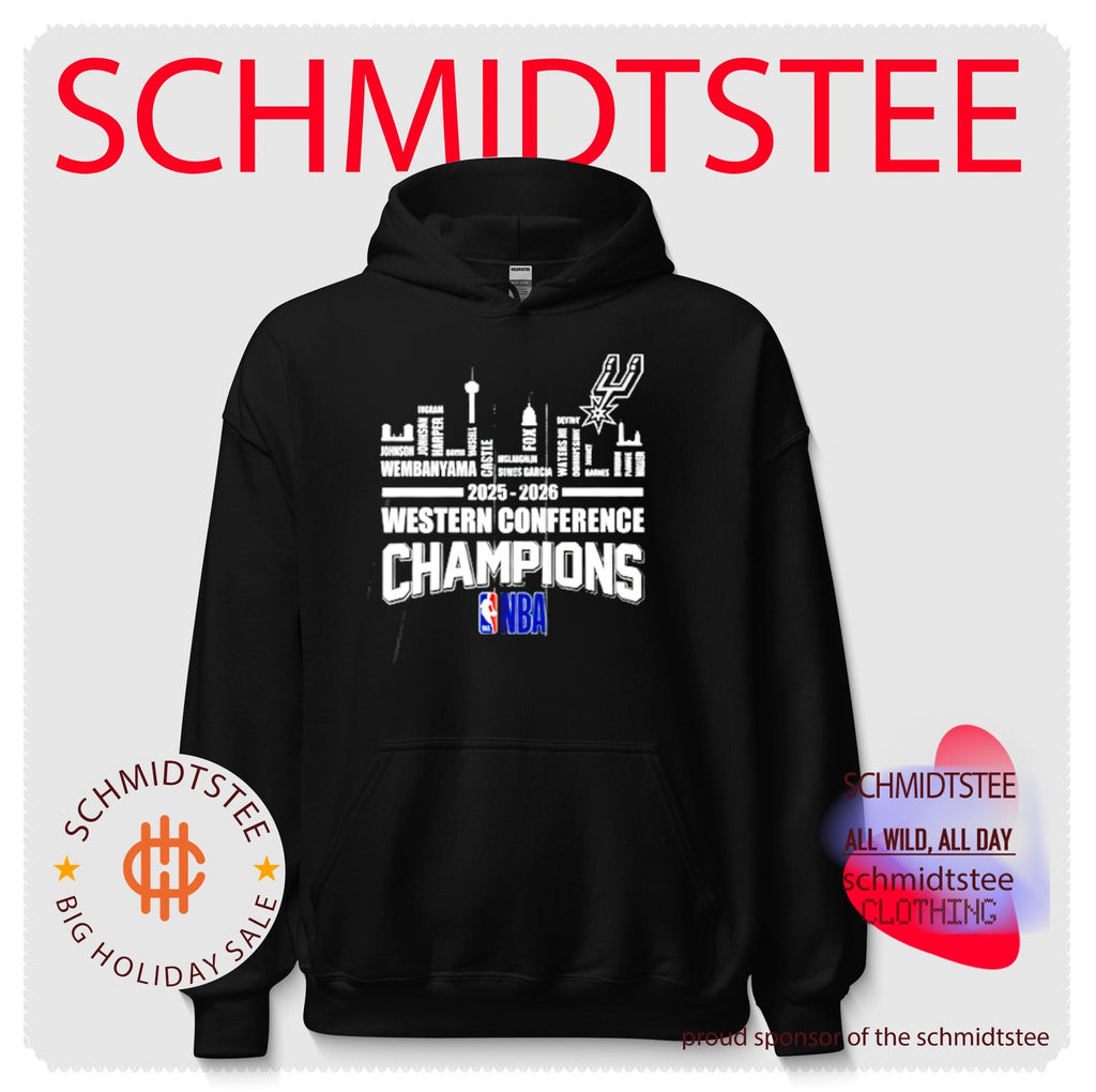 San Antonio Spurs 2025-26 NBA Finals Western Conference Champions player name skyline shirt