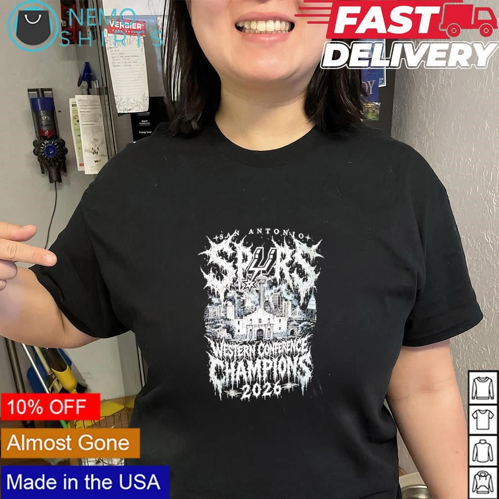 San Antonio Spurs Western Conference Champions 2026 city skyline and Alamo shirt