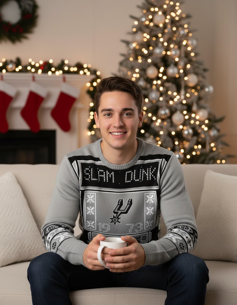 San Antonio Spurs Christmas Ugly Sweater – Retro Game Scoreboard Edition