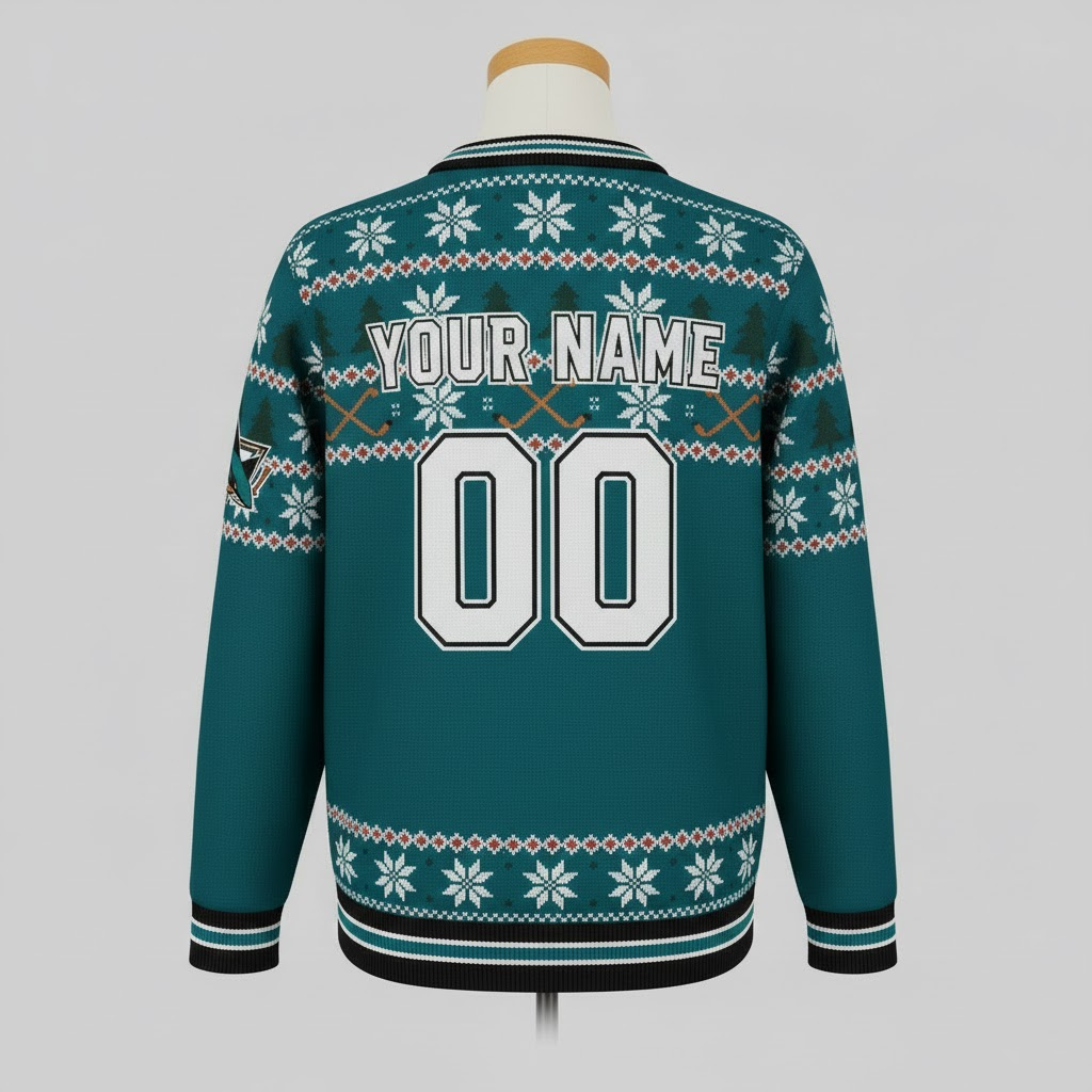 San Jose Sharks NHL Ugly Christmas Sweater – Teal & Black “Sharks” Holiday Knit