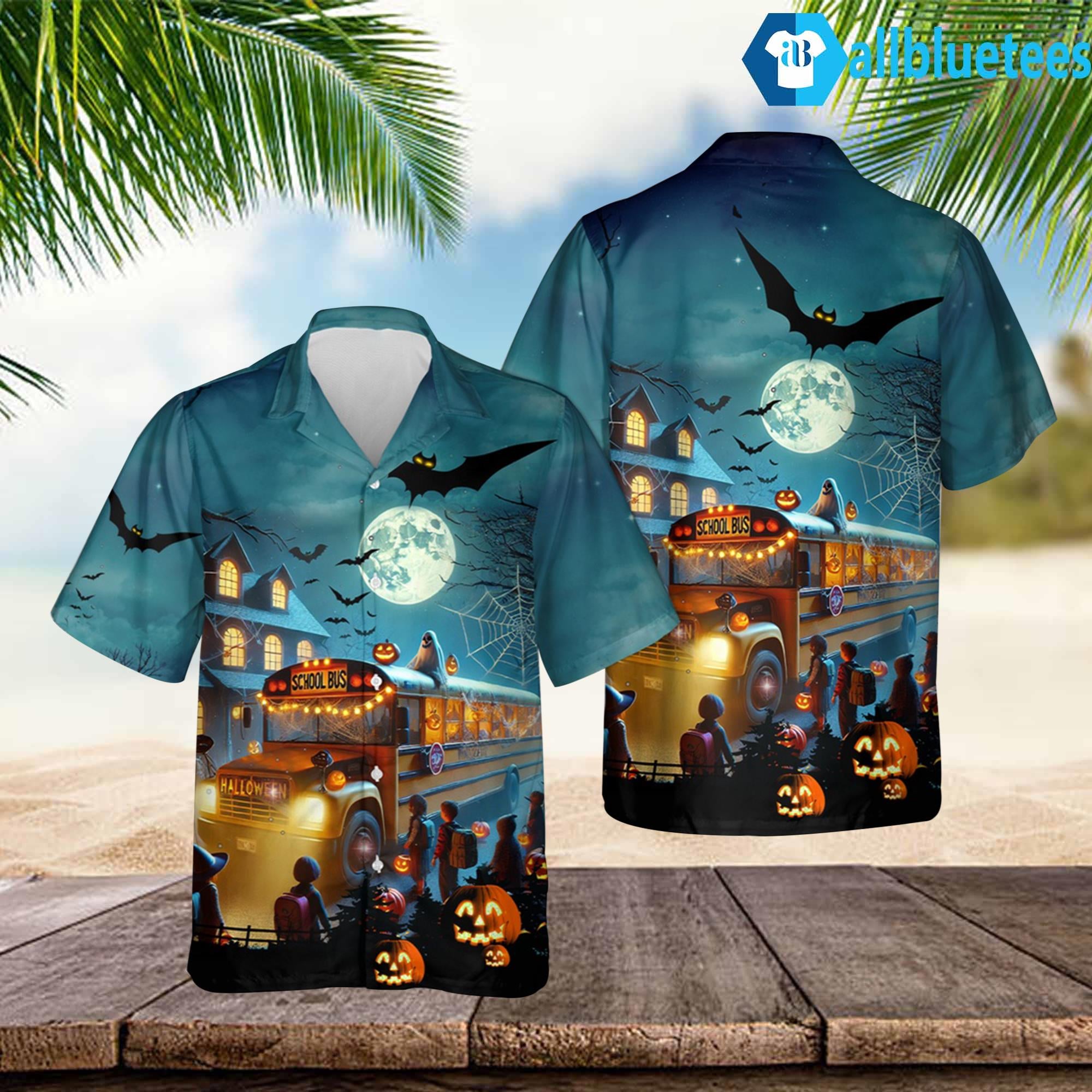 School Bus Halloween Hawaiian Shirt