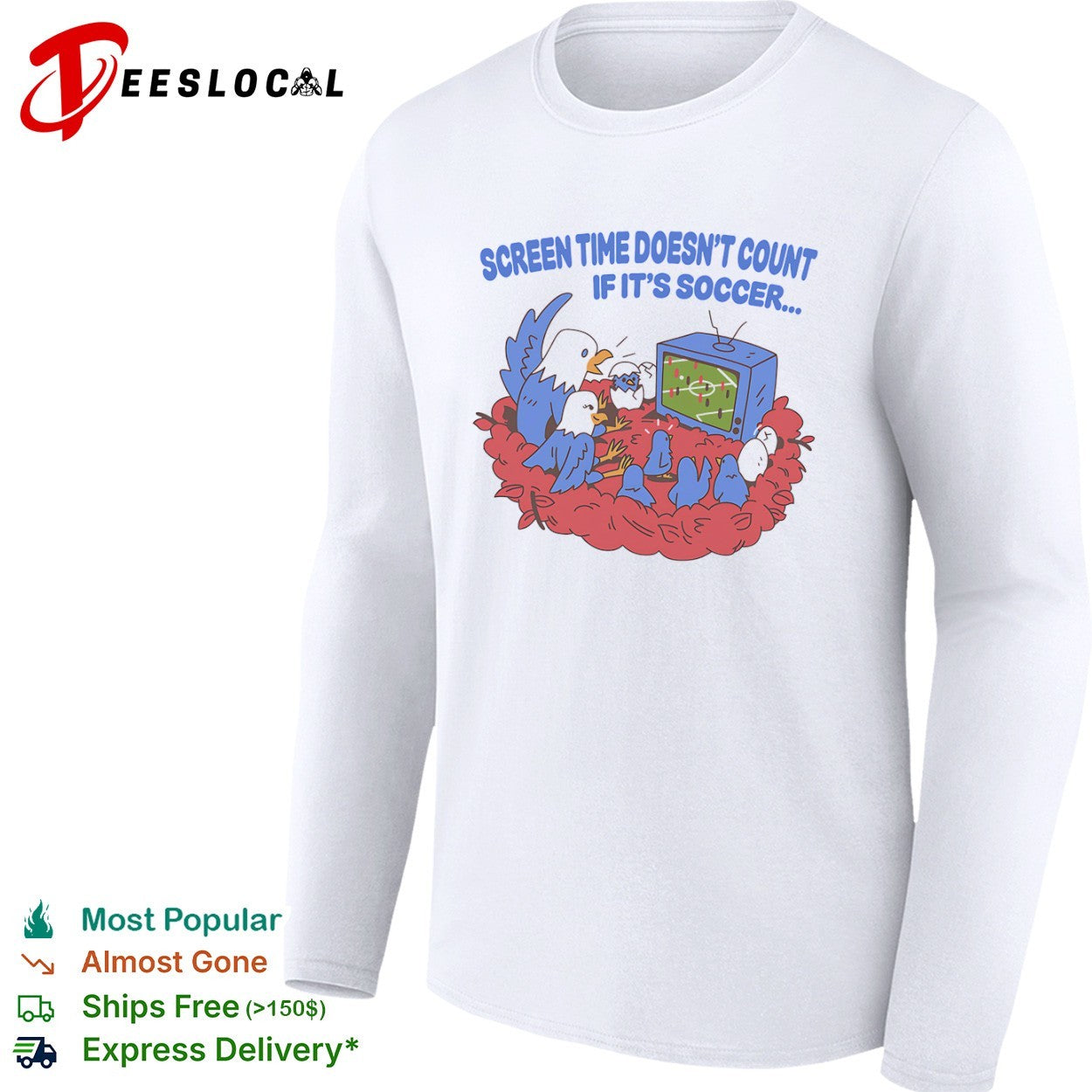 Screen time doesnt count if its soccer birds watching tv shirt