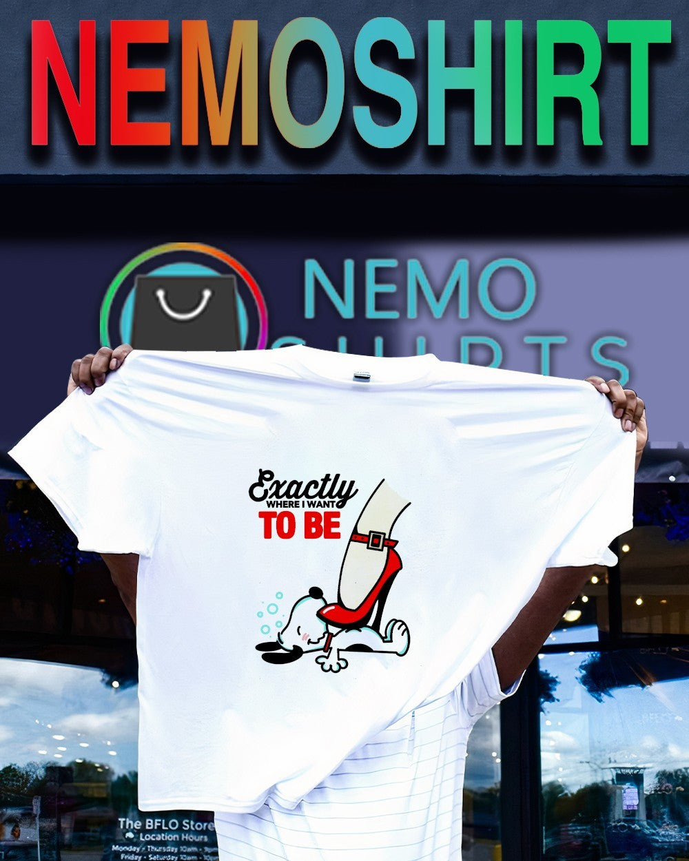 Snoopy high-heeled shoe exactly where i want to be shirt