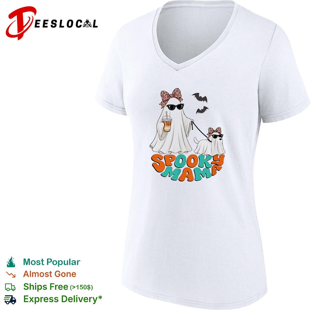 Spooky mama ghost dog walking shirt
