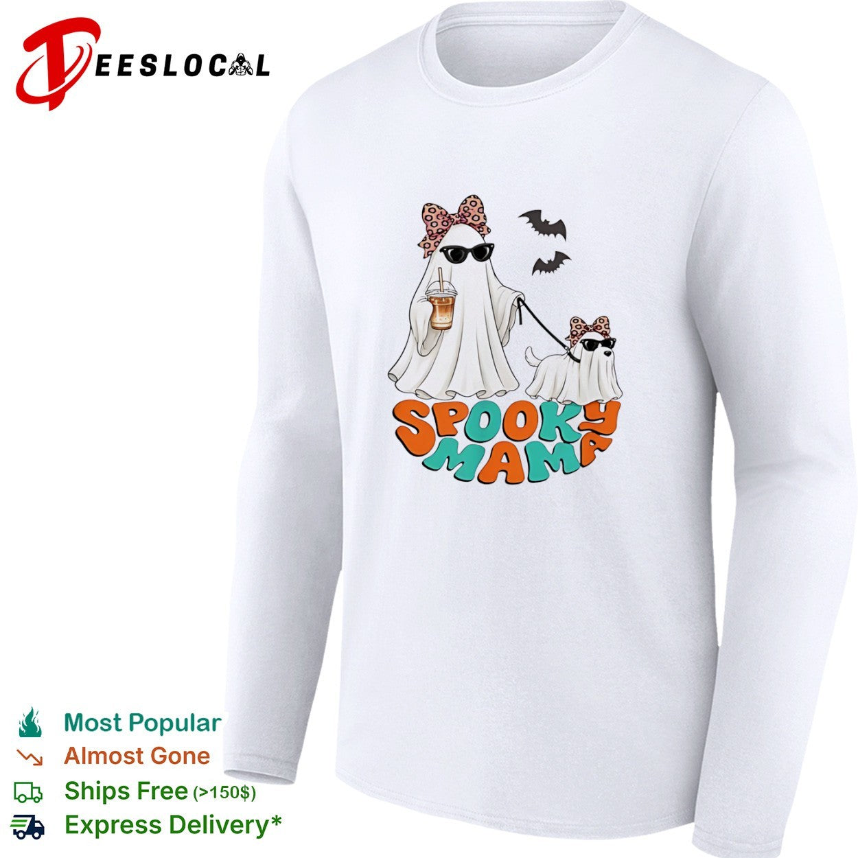 Spooky mama ghost dog walking shirt