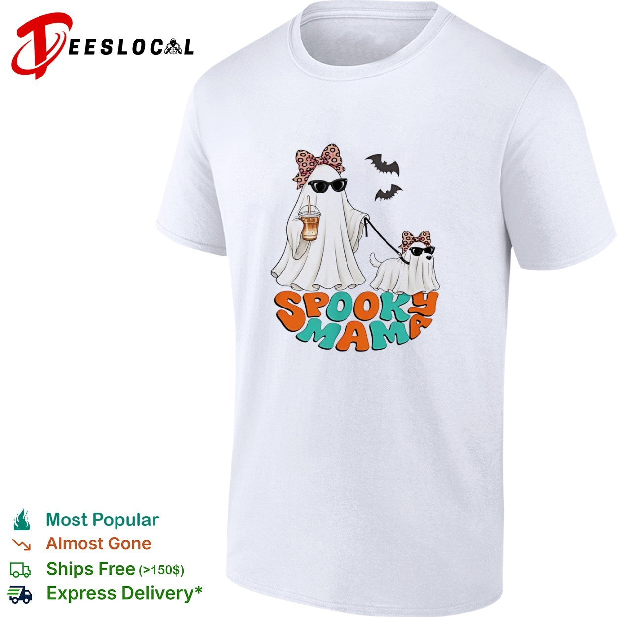 Spooky mama ghost dog walking shirt
