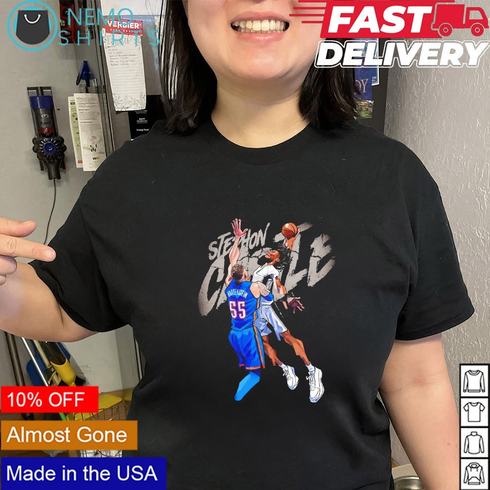 Stephon Castle dunk poster over Hartenstein in Spurs vs Thunder shirt