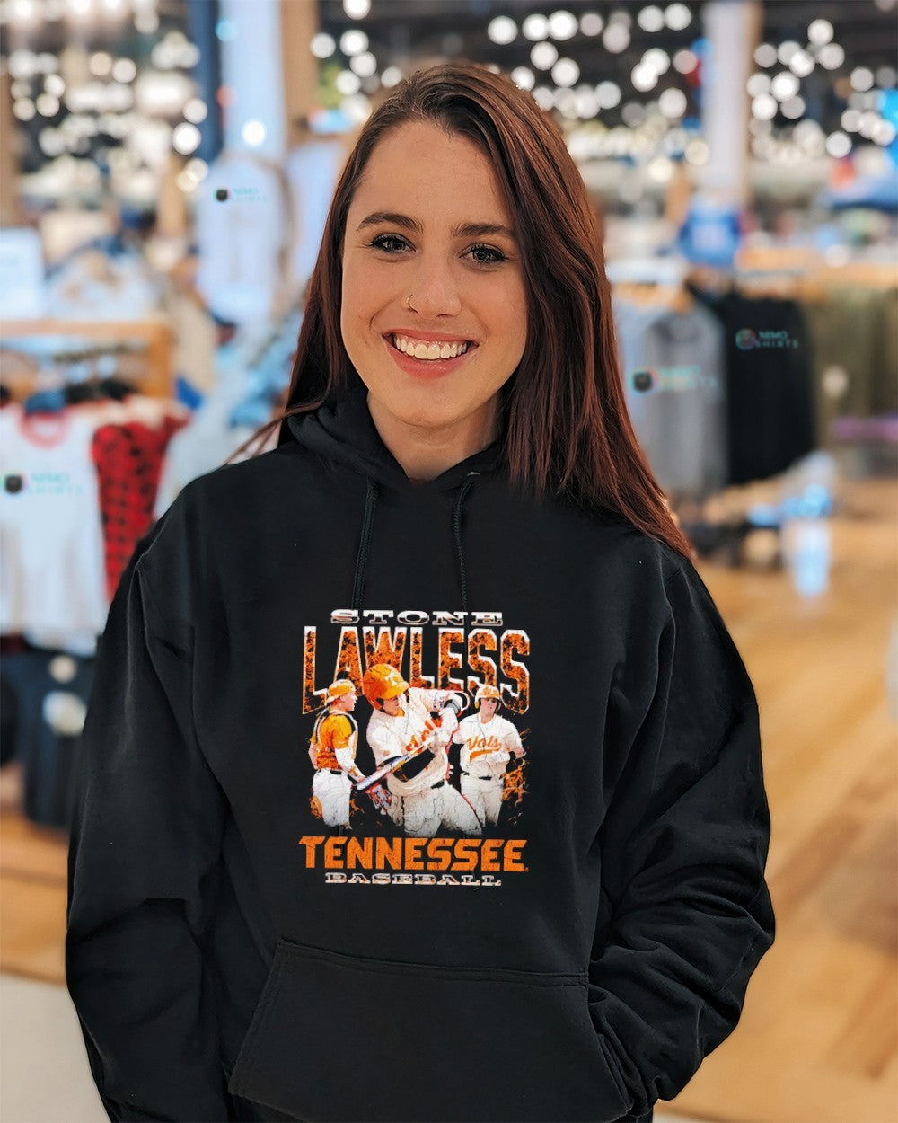 Stone Lawless Tennessee Volunteers baseball player retro graphic shirt