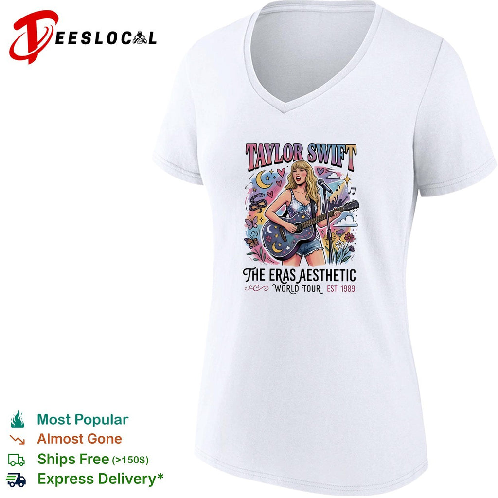 Swift playing guitar the eras aesthetic world tour shirt