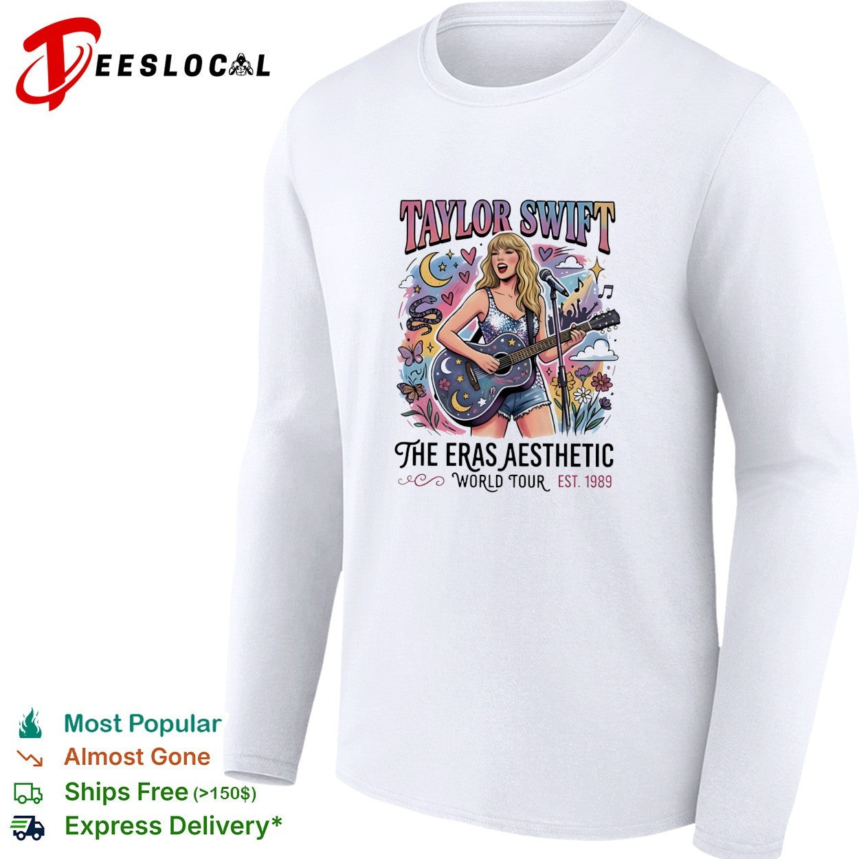 Swift playing guitar the eras aesthetic world tour shirt