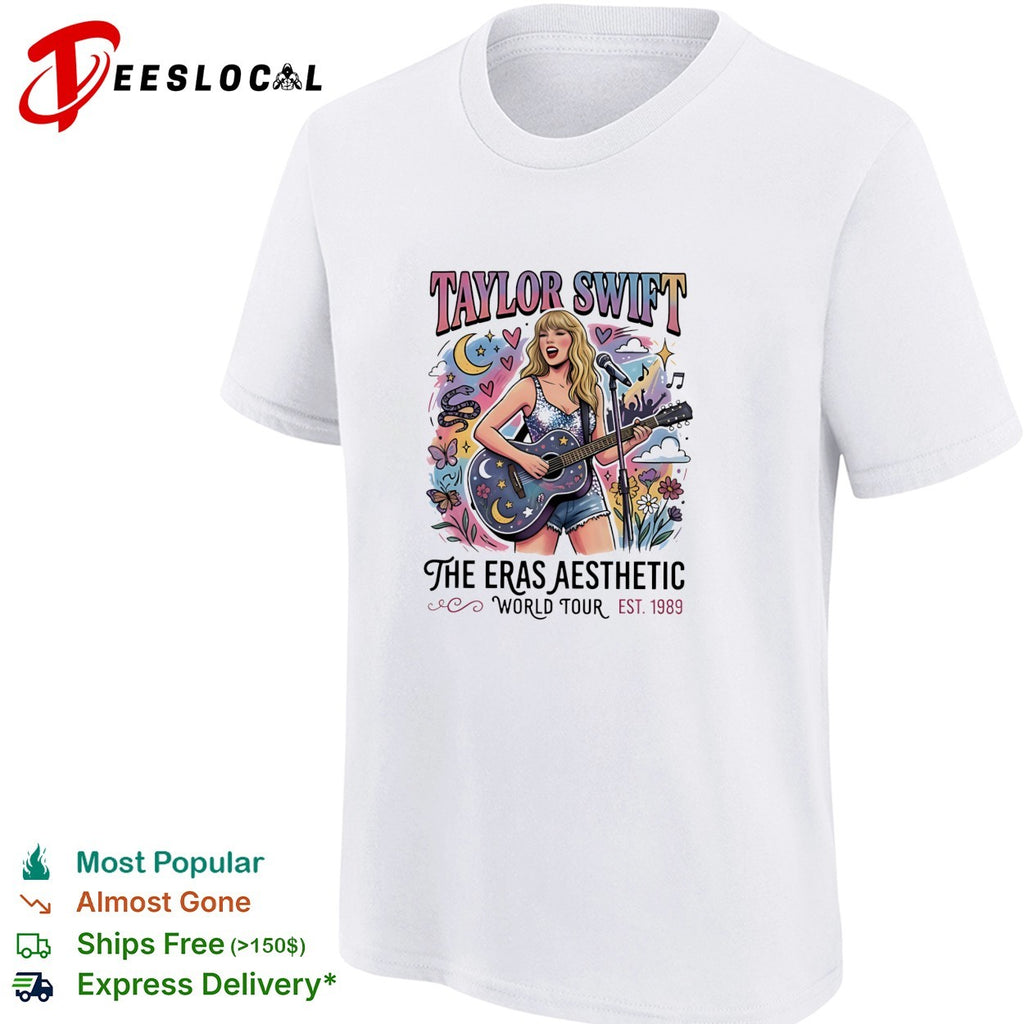 Swift playing guitar the eras aesthetic world tour shirt