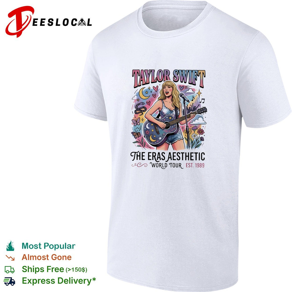Swift playing guitar the eras aesthetic world tour shirt