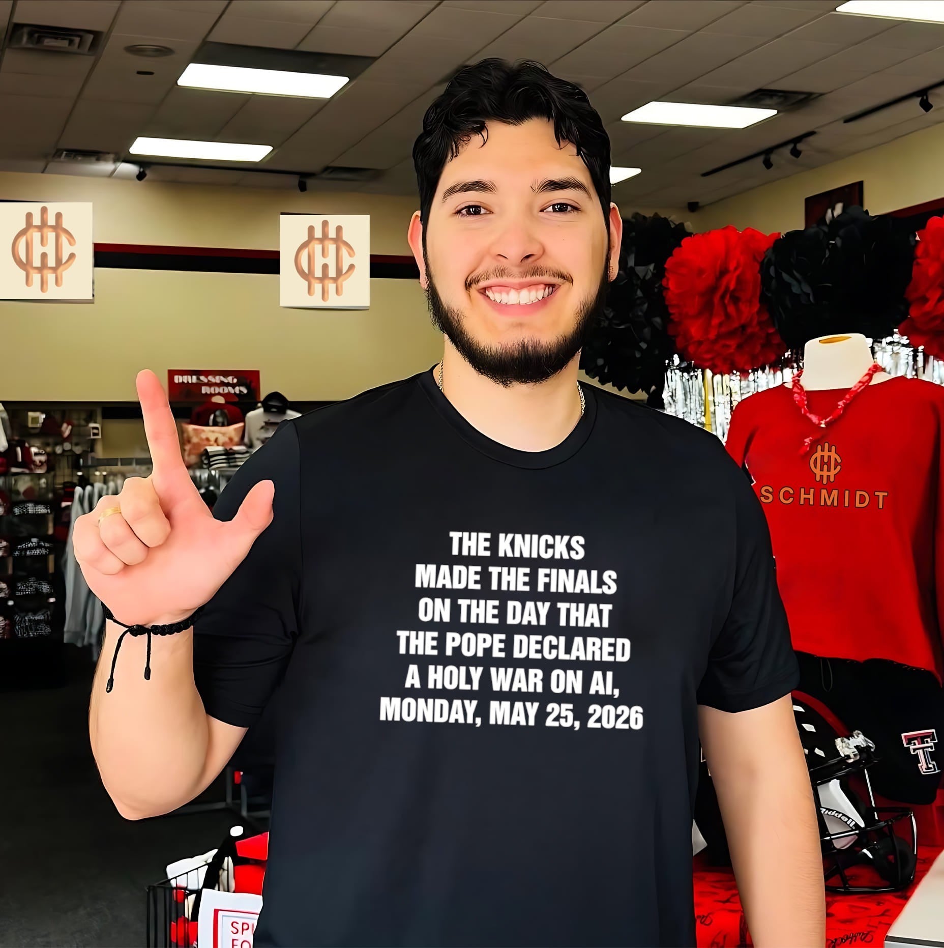 The Knicks made the playoffs on the day that the pope declared a holy war on On 2026 shirt