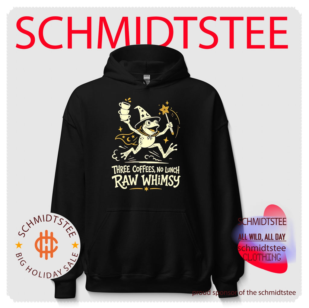 Three coffees no lunch raw whimsy frog wizard shirt