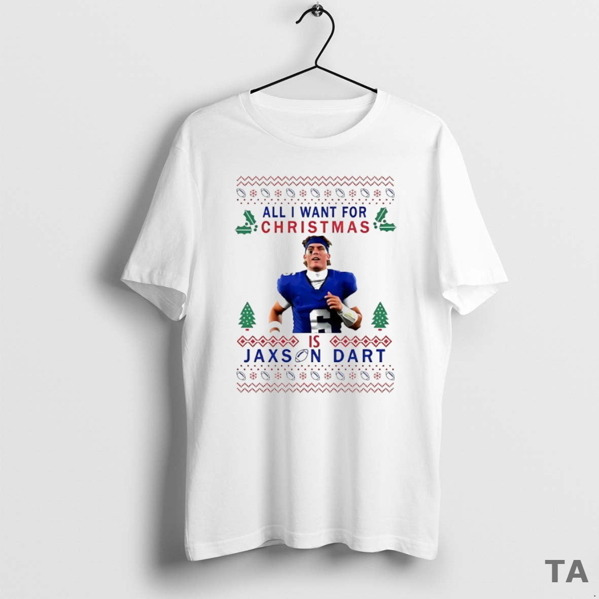 Top All I Want For Christmas Jaxson Dart New York Giants Ugly Christmas Circle Shirt Hoodie Sweatshirt | PurePodTees.com