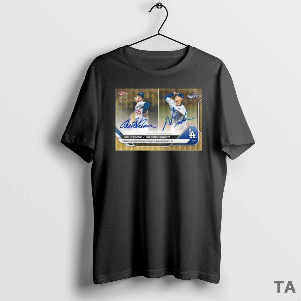 Top La Dodgers Orel Hershiser And Yoshinobu Yamamoto Topps Yamamoto Matches Hershiser With Back2back Postseason Shirt...