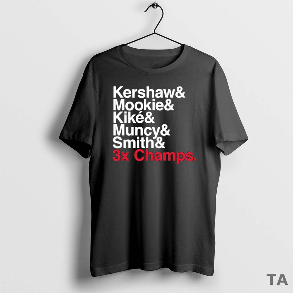 Top Los Angeles Dodgers Ampersand 3 Time Champs Kershaw And Mookie And Kike And Muncy Shirt Hoodie Sweatshirt