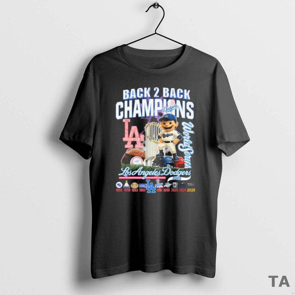 Top Los Angeles Dodgers Back 2 Back Champions World Series 2024 2025 Cartoon Shirt Hoodie Sweatshirt | PurePodTees.com