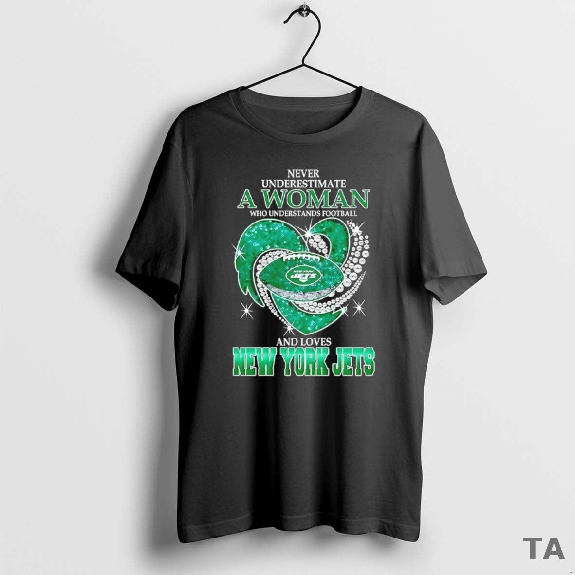 Top Never Underestimate A Woman Who Understands Football And Loves New York Jets Football Heart Shirt Hoodie Sweatshirt